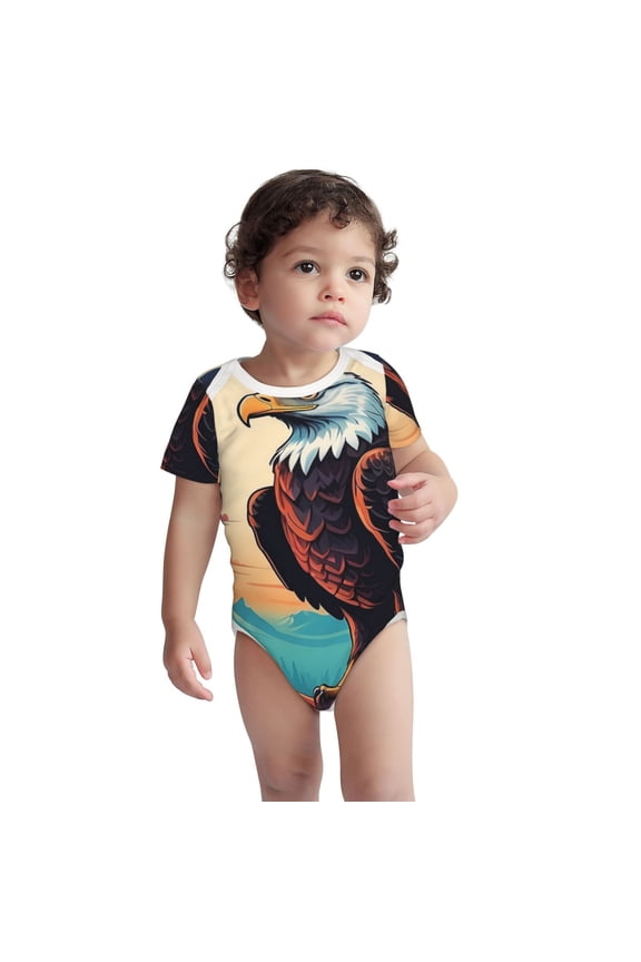 Cartoon Iceberg Bald Eagle Pattern Unisex Baby Cotton Short Sleeve Bodysuits-6 Months