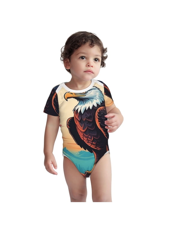Cartoon Iceberg Bald Eagle Pattern Unisex Baby Cotton Short Sleeve Bodysuits-6 Months