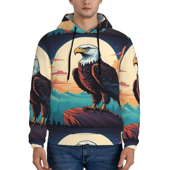 Kdxio Cartoon Iceberg Bald Eagle Print Mens Casual Hooded Collar Drawstring Hoodies Pullover Sweatshirts Casual Long Sleeve Shirts-XX-Large