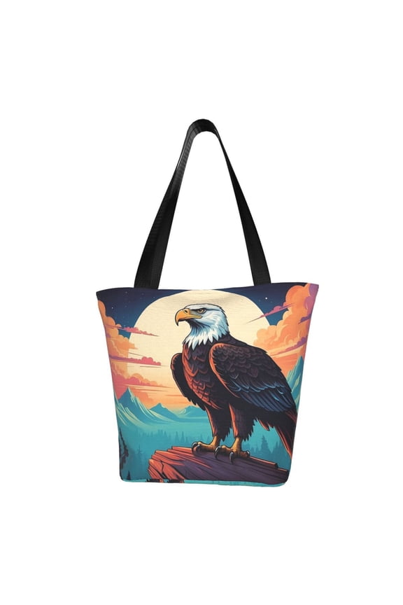 Cartoon Iceberg Bald Eagle Women Reusable Grocery Bags Foldable Ripstop,Reusable Shopping Bags for Shopping,Gym,Gift