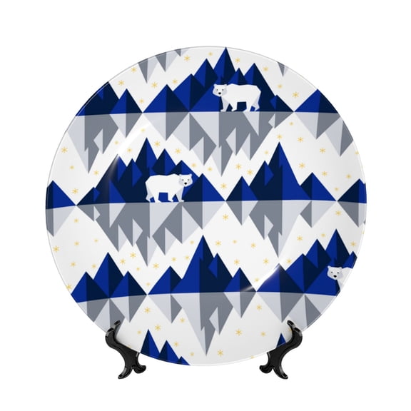 Kdxio Cartoon Iceberg Polar Bear Bone China Decorative Plate Ceramic Decorative Plate for Home Office Wall Stand Decorative Plates for Home Bedroom-7in