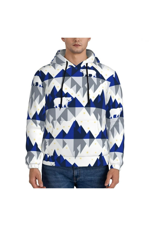 Cartoon Iceberg Polar Bear Print Mens Casual Hooded Collar Drawstring Hoodies Pullover Sweatshirts Casual Long Sleeve Shirts-4X-Large