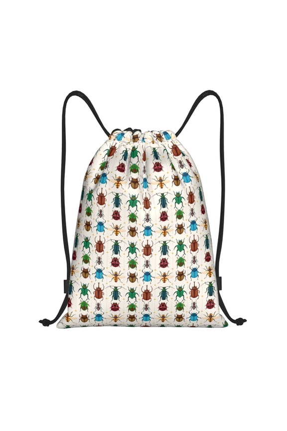 Cartoon Insects Print Drawstring Backpack Bag,Waterproof Draw String Back Sack, Gym Drawstring Bags Swim Bag For Unisex