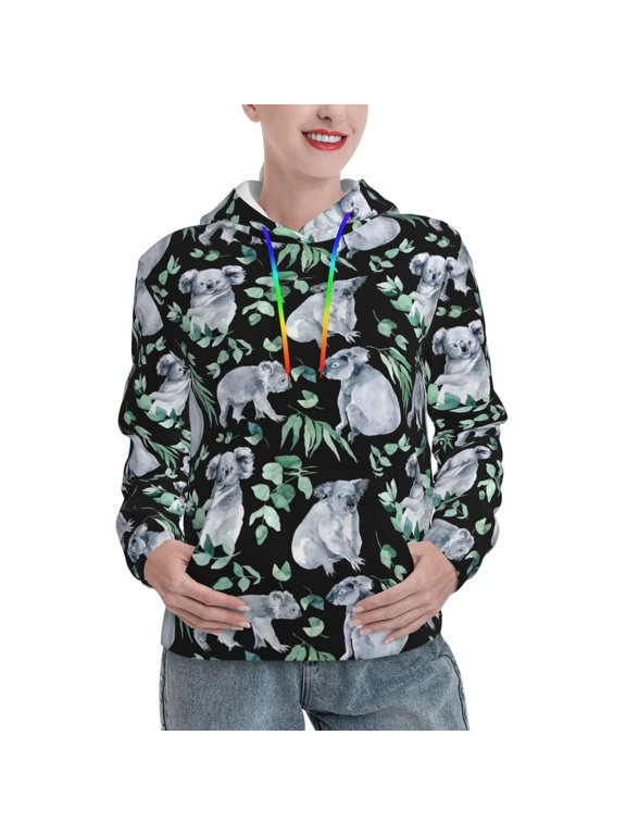 Cartoon Koala Bear Print Womens Oversized Hoodies Sweatshirts Hooded Pullover Tops Sweaters Casual-Small