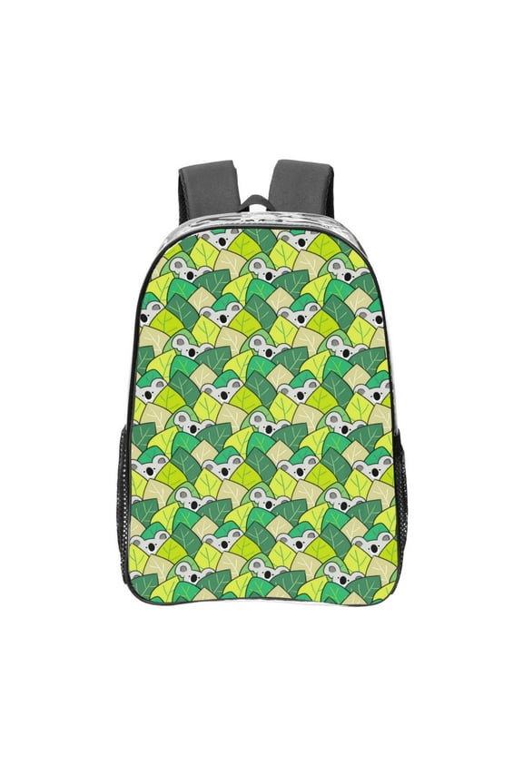 Cartoon Koala Bear and Leaf Clear Backpack, Transparent Bookbag for School for Women Men, Capacity Clear Bag for College, Travel