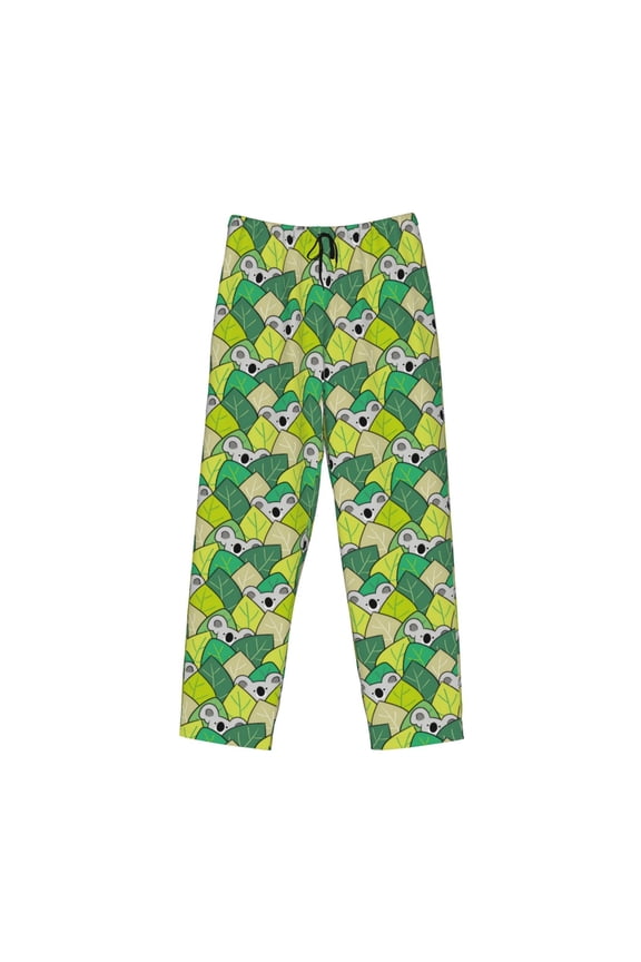 Cartoon Koala Bear and Leaf Print Men's Sleep Pajama Pant Lounge Pants with Pockets