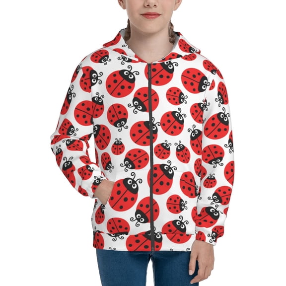 Kdxio Cartoon Ladybug Pattern Kids Boys Girls Zip Up Hoodie 3D Printed Hooded Sweatshirt Hoody Coat with Pocket 7-12 Y-Medium