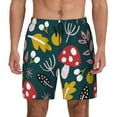 thumbnail image 1 of Kdxio Cartoon Leaf Mushroom Red Print Men'S Swim Trunks With Compression Liner 7 Inch Inseam Quick Dry Swim Shorts, 1 of 7