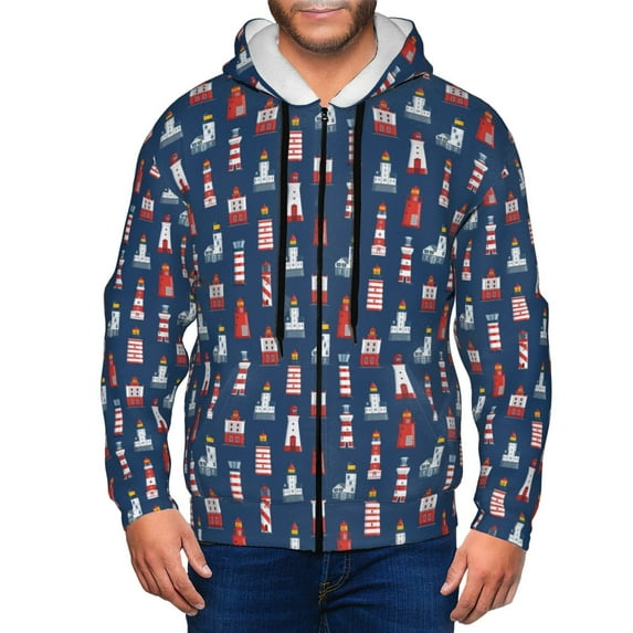 Kdxio Cartoon Lighthouse Print Men Hoodies Casual Hoodies for Men with Zip Pockets Full Zip Long Sleeve Sweatshirt Sports Hooded Jacket-3X-Large