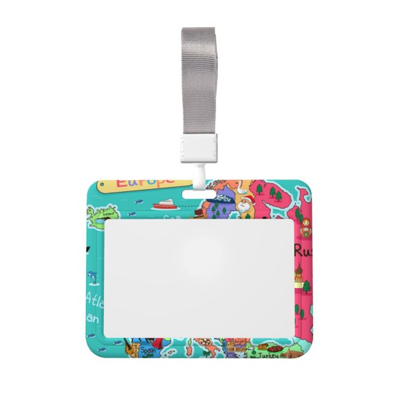 Kdxio Cartoon Map Of Europe Card Badge Holder Work Badge Sleeve for Office, School, Factory, ID Credit Cards, Driver Licenses and Passes