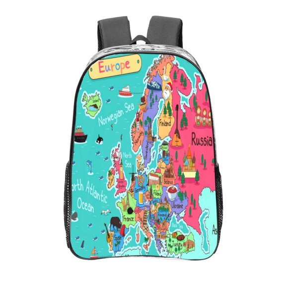 Kdxio Cartoon Map Of Europe Clear Backpack, Transparent Bookbag for School for Women Men, Capacity Clear Bag for College, Travel