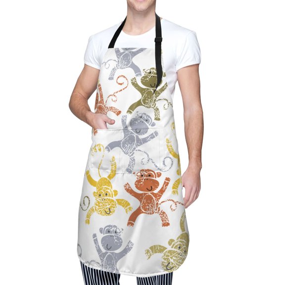 Kdxio Cartoon Monkey Apron with Pockets Adjustable Kitchen Aprons for Men Women Waterproof Aprons for Cooking,Drawing,Crafting, Baking Household Cleaning