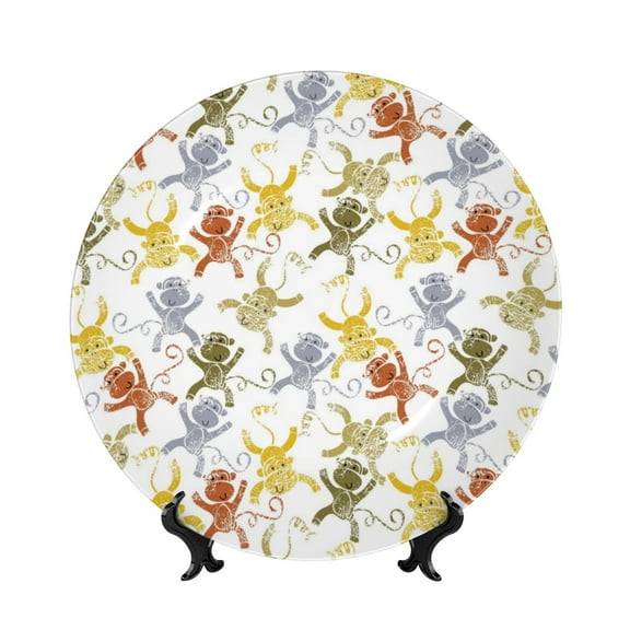 Kdxio Cartoon Monkey Bone China Decorative Plate Ceramic Decorative Plate for Home Office Wall Stand Decorative Plates for Home Bedroom-8in
