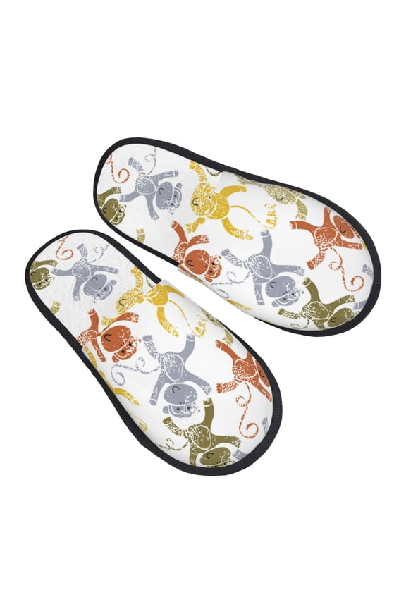 Cartoon Monkey Pattern Slippers for Women Memory Foam Fuzzy House Slippers Bedroom Non-slip Warm Womens Slippers