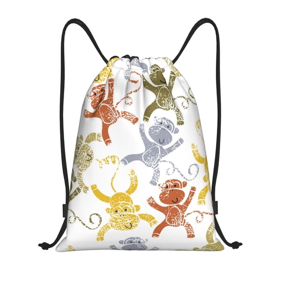 Kdxio Cartoon Monkey Print Drawstring Backpack Bag,Waterproof Draw String Back Sack, Gym Drawstring Bags Swim Bag For Unisex