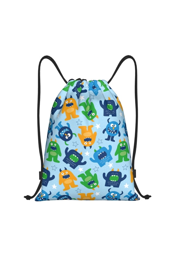 Cartoon Monster Print Drawstring Backpack Bag,Waterproof Draw String Back Sack, Gym Drawstring Bags Swim Bag For Unisex