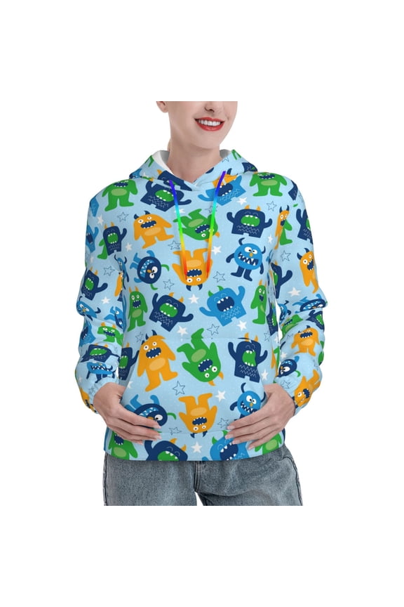 Cartoon Monster Print Womens Oversized Hoodies Sweatshirts Hooded Pullover Tops Sweaters Casual-Medium