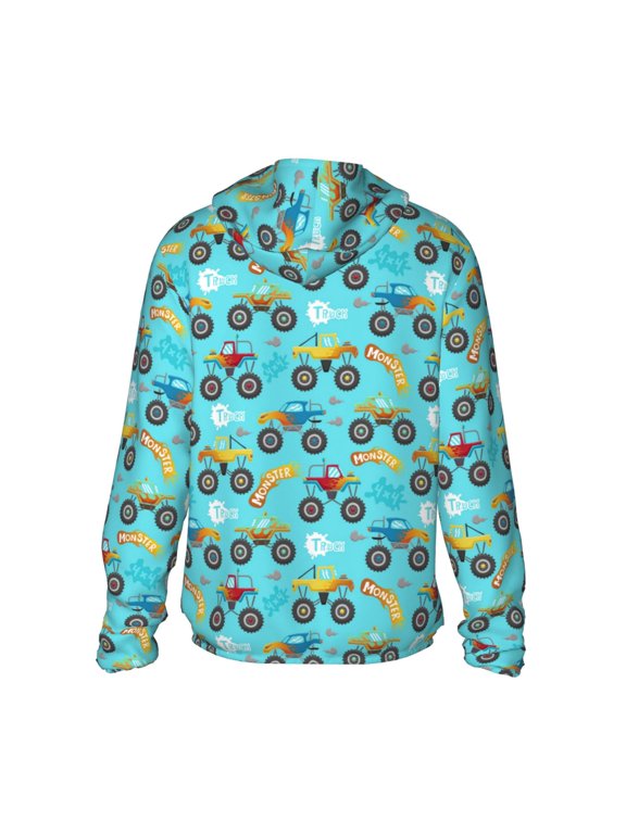 Cartoon Monster Truck Print Women Men Sun Protection UPF 50+ Jackets Zip Up Long Sleeve Hoodie Hiking Lightweight with Pockets
