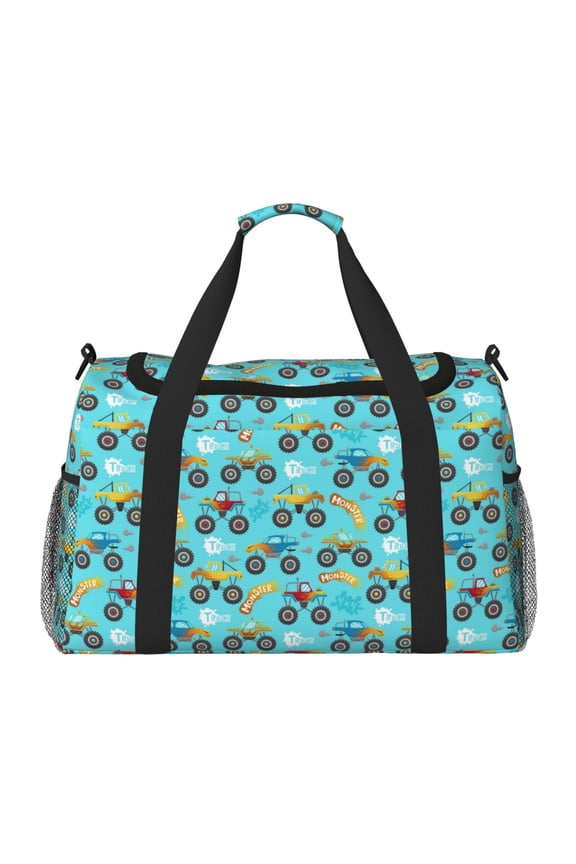 Cartoon Monster Truck Travel Duffel Bag Gym Bag Weekender Travel Bag Gym Bag for Women &Men Airplane Travel Essentials for Flying
