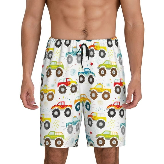 Kdxio Cartoon Monster Trucks Print Mens Sleep Shorts Bottoms Soft Comfy Pajama Wear Pants with Drawstring Pockets
