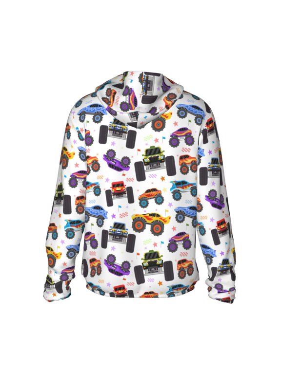 Cartoon Monster Trucks1 Print Women Men Sun Protection UPF 50+ Jackets Zip Up Long Sleeve Hoodie Hiking Lightweight with Pockets