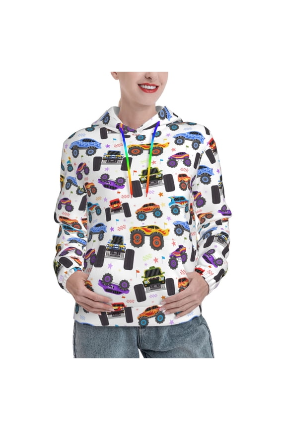 Cartoon Monster Trucks1 Print Womens Oversized Hoodies Sweatshirts Hooded Pullover Tops Sweaters Casual-Large