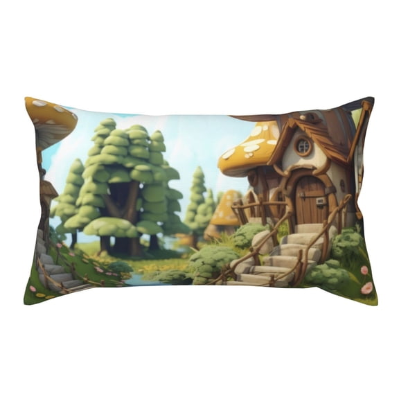 Kdxio Cartoon Mushroom House Pattern Pillowcase with Envelope Closure,20" x 36" Pillow Cases,Gifts for Men or Women-No pillow