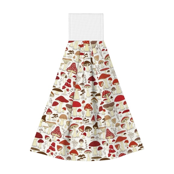 Kdxio Cartoon Mushrooms Hand Towel with Loop Hanging Towel Absorbent Tie Towels for Kitchen Tea Bar Bathroom Decor