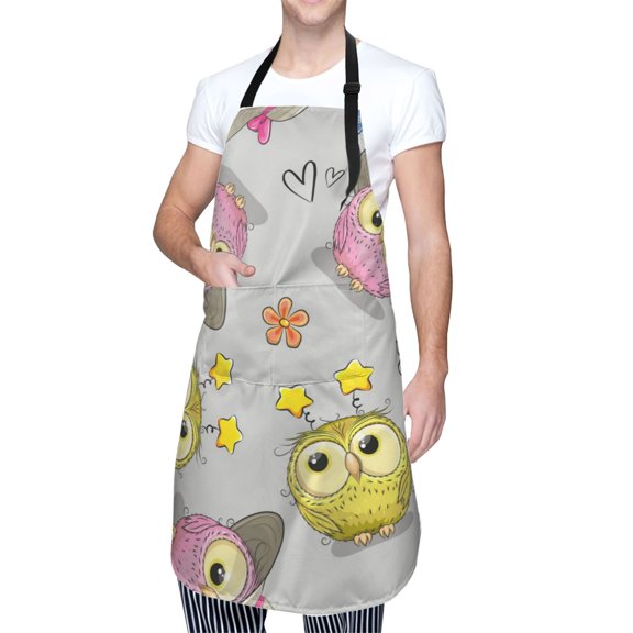 Kdxio Cartoon Owls Apron with Pockets Adjustable Kitchen Aprons for Men Women Waterproof Aprons for Cooking,Drawing,Crafting, Baking Household Cleaning
