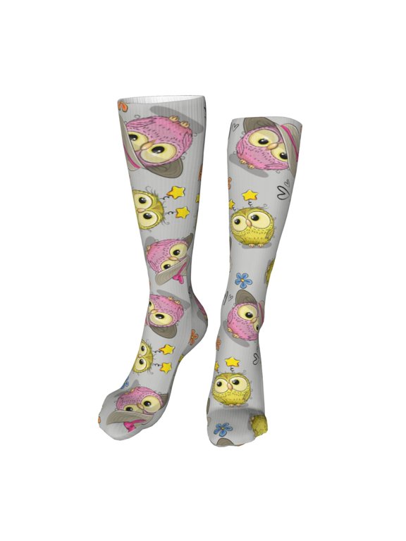 Cartoon Owls Funny Silky Novelty Funky Long Knee High Socks Soft 3D Print Cosplay Crazy Stockings for Men Women