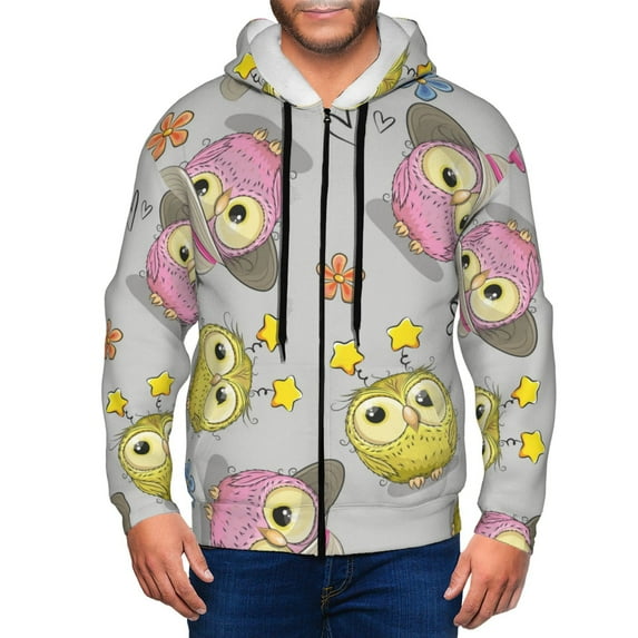 Kdxio Cartoon Owls Print Men Hoodies Casual Hoodies for Men with Zip Pockets Full Zip Long Sleeve Sweatshirt Sports Hooded Jacket-Medium