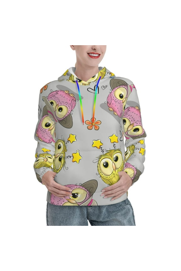 Cartoon Owls Print Womens Oversized Hoodies Sweatshirts Hooded Pullover Tops Sweaters Casual-Medium