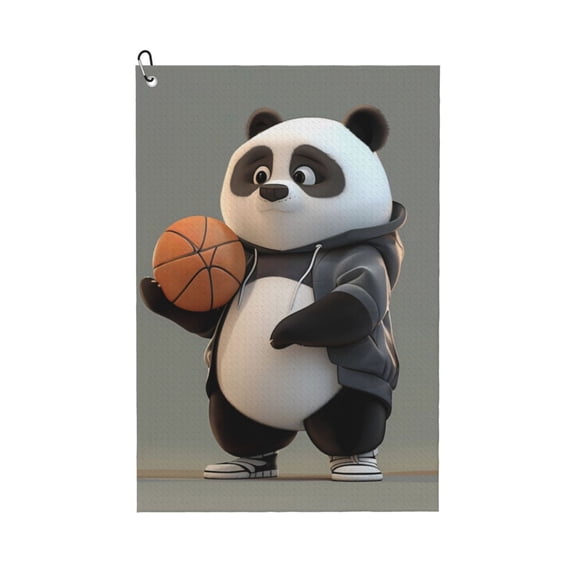 Kdxio Cartoon Pandas Basketball Pattern Golf Towel (24" X 16") with Carabiner Clip - The Convenient Golf Cleaning Towel
