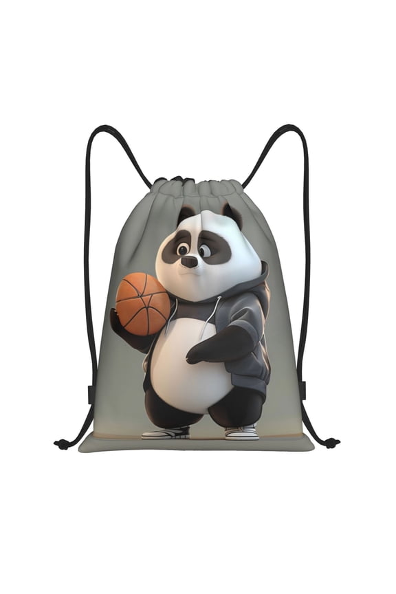 Cartoon Pandas Basketball Print Drawstring Backpack Bag,Waterproof Draw String Back Sack, Gym Drawstring Bags Swim Bag For Unisex