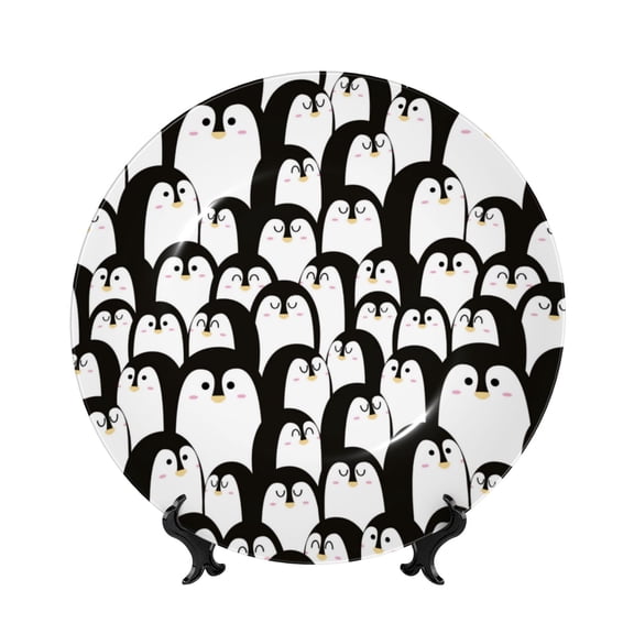 Kdxio Cartoon Penguin Bone China Decorative Plate Ceramic Decorative Plate for Home Office Wall Stand Decorative Plates for Home Bedroom-8in