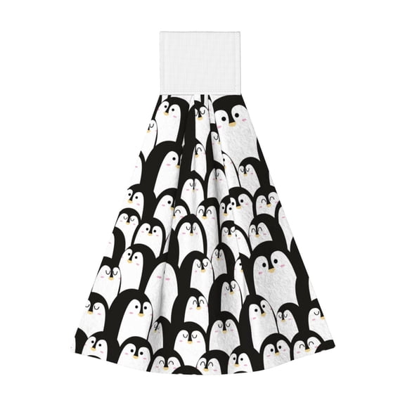 Kdxio Cartoon Penguin Hand Towel with Loop Hanging Towel Absorbent Tie Towels for Kitchen Tea Bar Bathroom Decor
