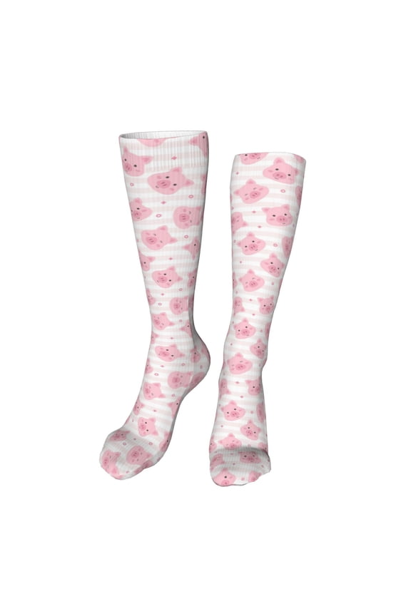 Cartoon Pig Funny Silky Novelty Funky Long Knee High Socks Soft 3D Print Cosplay Crazy Stockings for Men Women