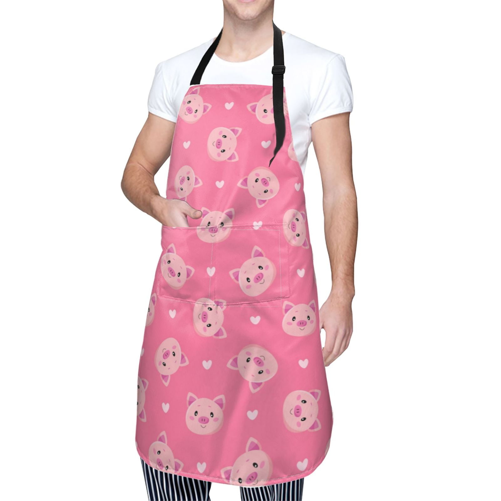 Kdxio Cartoon Pigs and Hearts Apron with Pockets Adjustable Kitchen Aprons for Men Women Waterproof Aprons for Cooking,Drawing,Crafting, Baking Household Cleaning