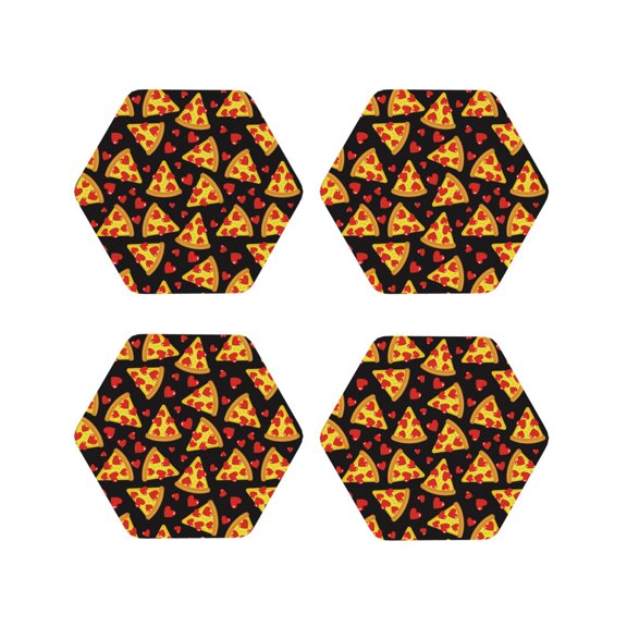 Kdxio Cartoon Pizza Funny Coasters,4 Pcs Leather Coasters,Housewarming Gifts,Protect Furniture from Water Marks Scratch and Damage