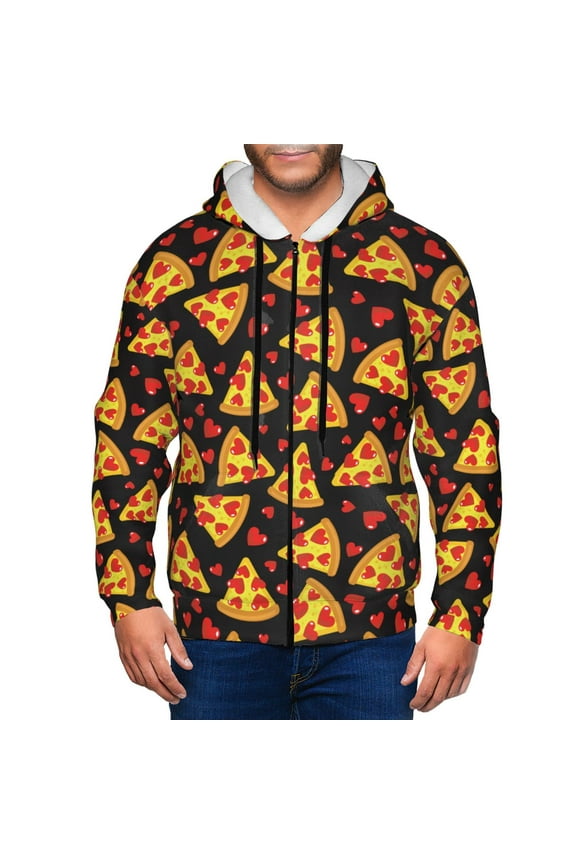 Cartoon Pizza Print Men Hoodies Casual Hoodies for Men with Zip Pockets Full Zip Long Sleeve Sweatshirt Sports Hooded Jacket-XX-Large