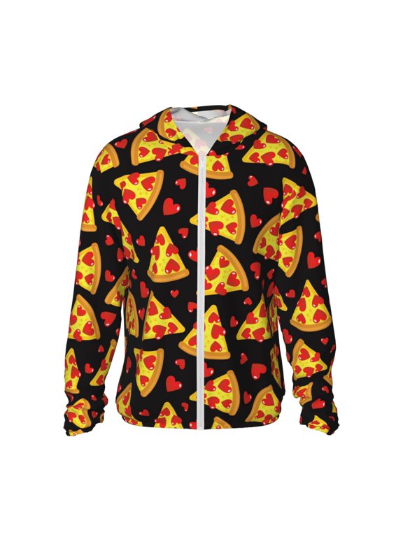 Cartoon Pizza Print Women Men Sun Protection UPF 50+ Jackets Zip Up Long Sleeve Hoodie Hiking Lightweight with Pockets