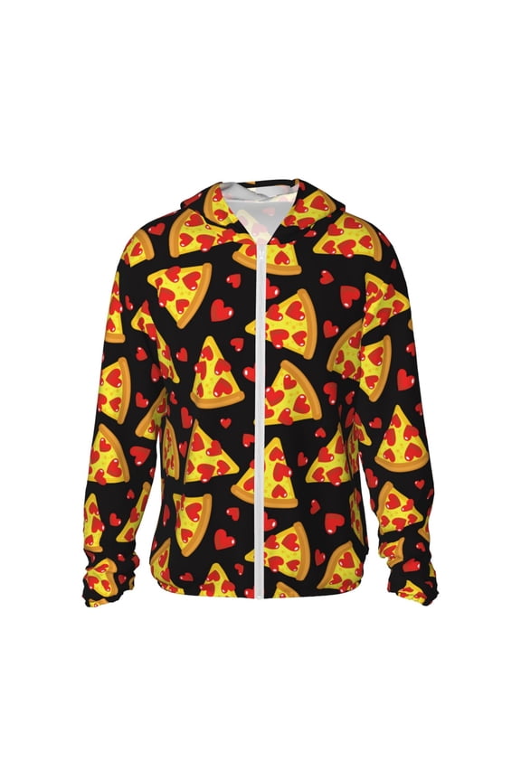 Cartoon Pizza Print Women Men Sun Protection UPF 50+ Jackets Zip Up Long Sleeve Hoodie Hiking Lightweight with Pockets