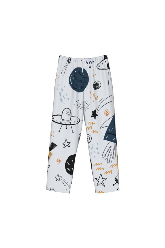 Cartoon Planets Print Men's Sleep Pajama Pant Lounge Pants with Pockets