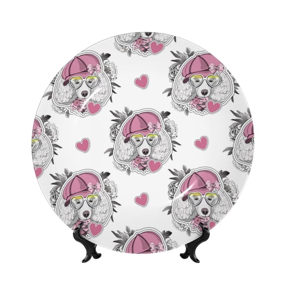 Kdxio Cartoon Poodle Dog Bone China Decorative Plate Ceramic Decorative Plate for Home Office Wall Stand Decorative Plates for Home Bedroom-6in