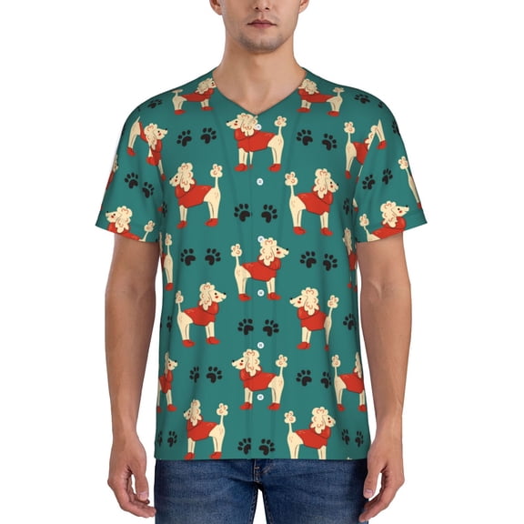 Kdxio Cartoon Poodle Dog Mens T-Shirts Baseball Vintage Fashionable Lightweight Casual Crew Neck Slim Fit with Long Sleeves-Small