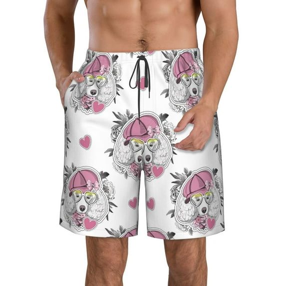 Kdxio Cartoon Poodle Dog Pattern Mens Casual Shorts - Drawstring Summer Beach Sports Shorts for Men