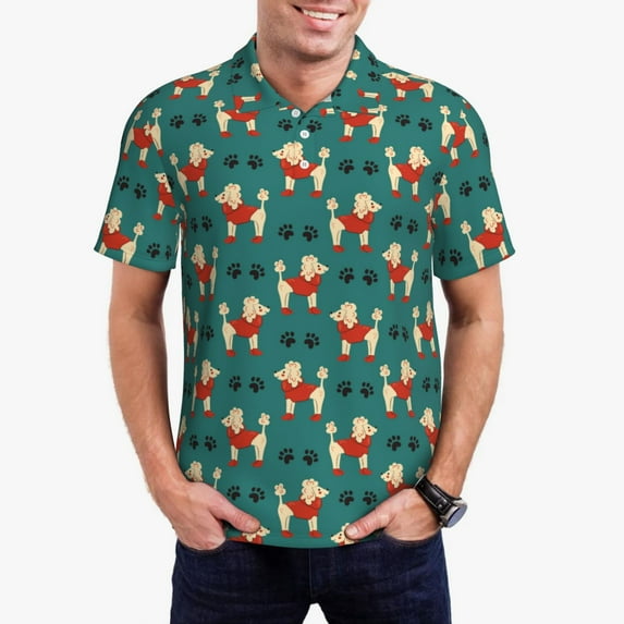 Kdxio Cartoon Poodle Dog Print Men's Short Sleeve Polo Shirt,Midweight Men's Shirt
