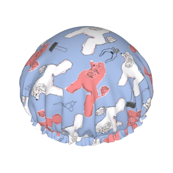 Kdxio Cartoon Poodle Dog Print Shower Cap for Women,Elastic and Reusable,Double Waterproof Layers Bathing Hat