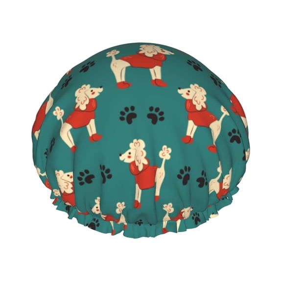 Kdxio Cartoon Poodle Dog Print Shower Cap for Women,Elastic and Reusable,Double Waterproof Layers Bathing Hat
