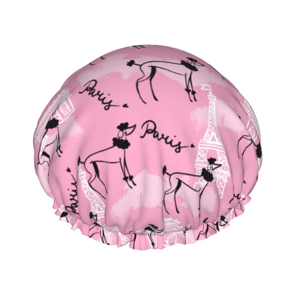 Kdxio Cartoon Poodle Dog Print Shower Cap for Women,Elastic and Reusable,Double Waterproof Layers Bathing Hat